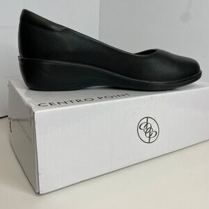 Centro Point Womens Black Comfort Wedge Pumps Rounded Toe Office Shoes Size 9